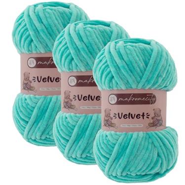 Imagem de Makromecity 3 novelos de fio de veludo 100 g (3,5 oz) / 120 m (132 jardas) fio de chenille premium 100% poliéster, ultra macio, antibolinhas, lavável na máquina, 30 cores para tricô e crochê (turquesa