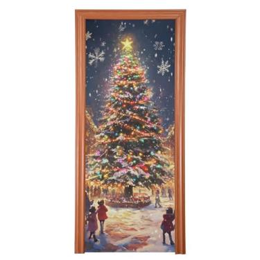 Imagem de Wassud Capa de porta mágica para árvore de Natal, decoração ao ar livre, faixa interna, decoração de casa, grande decoração de porta da frente, 91 cm x 248 cm