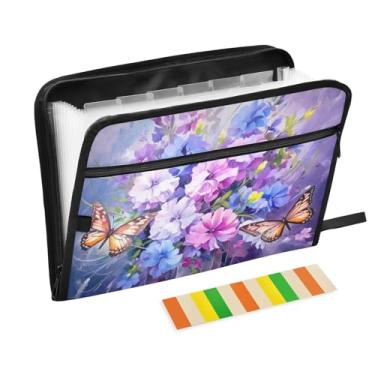 Imagem de Wassud Flores com borboletas 13 bolsos organizador de arquivos sanfonado pastas expansíveis com abas e adesivos, tamanho carta A4 papel recibo documento pasta organizador para viagens de escritório