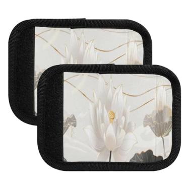 Imagem de Qilmy Pacote com 4 identificadores de bagagem de flor de lótus branca com alça confortável para carrinho de bebê, mala de viagem, acessórios de viagem de avião819