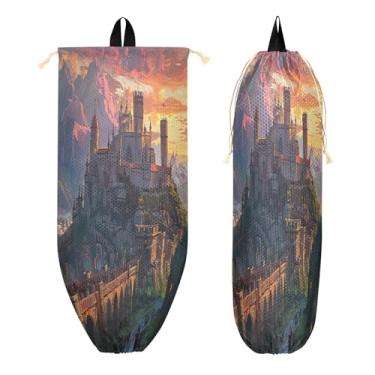 Imagem de xigua Suporte de parede para saco de plástico Medieval Fantasy Road com cordão 1 pacote, organizador de sacolas de supermercado reutilizável para bolsas, meias, roupas íntimas e gravatas