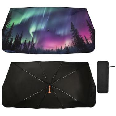 Imagem de Kigai Lindo guarda-chuva de para-brisa de carro aurora, para-sol dobrável para carro, para-brisa, ajuste sedã, SUV, caminhonete para a maioria dos veículos, persianas de janela de carro, pára-brisa