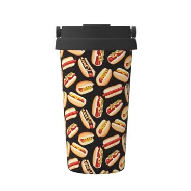 Imagem de Fun Food Hot Dogs Print Carry Caneca de café isolada de aço inoxidável Garrafa de copo de viagem para água quente e fria