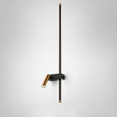 Imagem de Luminária de parede linear metálica canelada de 80 cm (31,5") com luz de leitura ajustável, luzes de parede LED - 19 W, arandela de cabeceira ultrafina, luminárias de parede em formato de fa