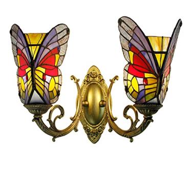 Imagem de (9 Variações) Arandela de Parede Borboleta Estilo Tiffany com Vitral, 2 Braços, Estilo Vintage Europeu, para Corredor, Quarto e Sala de Estar, 110V-220V, E
