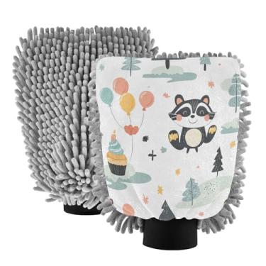Imagem de STAYTOP Luvas de lavagem de carro de guaxinim de desenho fofo, 2 peças, luvas de microfibra de chenille, sem arranhões, panos de esponja de lavagem ultra absorventes para carros, limpeza doméstica - M