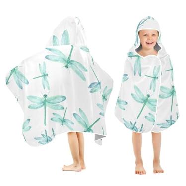 Imagem de Burbuja Toalha de banho com capuz azul-petróleo libélulas para crianças, toalha de praia de pelúcia macia absorvente para chá de meninas e meninos 3-10 anos, 61 x 127 cm