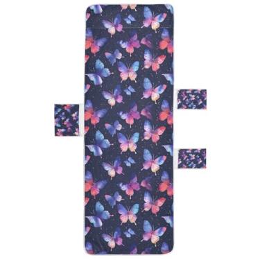 Imagem de STAYTOP Linda capa de toalha para espreguiçadeira de borboleta, capa macia para espreguiçadeira, capas de cadeira de praia com bolsos para jardim, pátio, pátio, banhos de sol, gramado, 215 x 76 cm