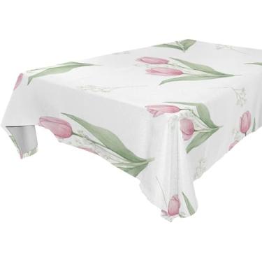 Imagem de Burbuja Toalha de mesa de tulipas, toalha de mesa quadrada anti-rugas grossa para decoração de jantar, cozinha, festa, 152 x 152 cm