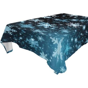 Imagem de YETTASBIN Toalha de mesa quadrada de floco de neve azul, à prova d'água, resistente a rugas, lavável para piquenique, jantar, férias, cozinha, festa, decoração, 152 x 152 cm