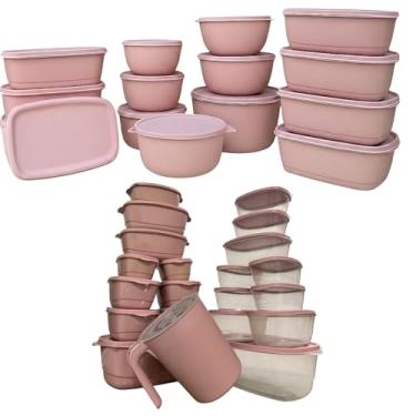 Imagem de Kit 36 Potes Plástico Herméticos conjunto com tampas pote com vedação segura fácil de limpar organiza a cozinha compatível com freezer geladeira micro-ondas e lava-louças (Rosa)