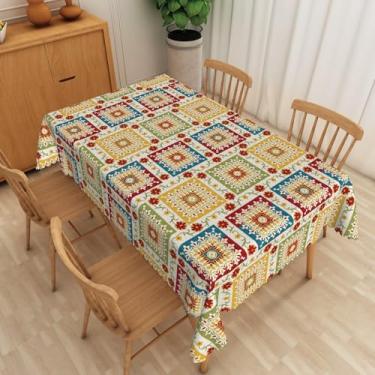 Imagem de SIEDYCV Toalha de mesa colorida Bohemia, 137 x 203 cm, estilo europeu, tecido xadrez, floral, poliéster, antirrugas, reutilizável, retangular, para jardim, pátio, cozinha, decoração de jantar