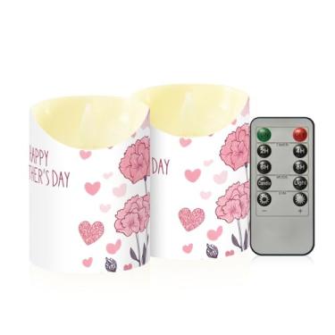 Imagem de Wassud Pacote com 2 velas sem chama feliz dia das mães com controle remoto, velas realistas cintilantes com temporizador, velas decorativas para Natal, casamento, festa, decoração de casa pequena