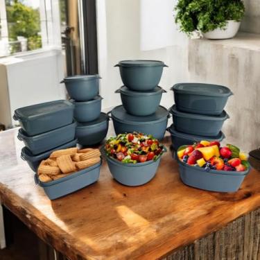 Imagem de Kit 15 Potes Herméticos para Alimentos – Organizadores Empilháveis BPA Free Alta Resistência para Cozinha (Azul Petroleo)