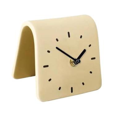 Imagem de Bothyi Relógio de mesa silencioso, simples e compacto, em acrílico, para mesa de cabeceira, dormitório, entrada, balcão ou quarto, Bege