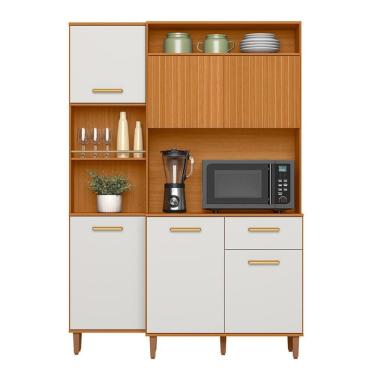 Imagem de Armario De Cozinha Kit July Com 6 Portas E 1 Gaveta Freijo/off Acetinado/ripado Freijo/off Acetinado/ripado
