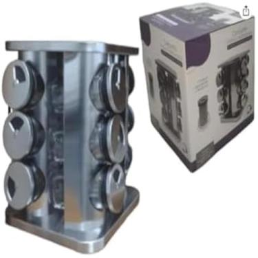 Imagem de Recipiente giratorio para temperos inoxidavel, design bambu, armazena, organiza, condimentos e ervas, util, 90ml.