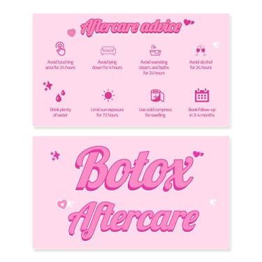 Imagem de Cartões Botox Aftercare – Pacote com 100 cartões de visita, tamanho 5 x 9 cm, rosa Botox Aftercare para clientes, suprimentos para injetores de enfermagem e enfermeiras