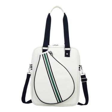 Imagem de Vaveren Bolsa de tênis para homens e mulheres, prática e elegante, com suporte para raquete, à água, ideal para jogadores de tênis ao ar livre, Bolsa Transversal Branca
