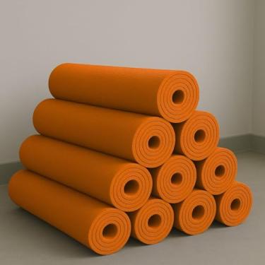 Imagem de Kit 10 Tapete Yoga Colchonete Tatame 1,70m x 55cm x 5mm para Exercício em Casa(Laranja,Com Alça)