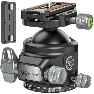 Imagem de Cabeça esférica de tripé com grampo de botão 55 mm Cabeça esférica resistente com trilho Mlok Arca Swiss placa de liberação rápida, WEYLLAN KH55 Suporte de cabeça de tripé de câmera de perfil baixo