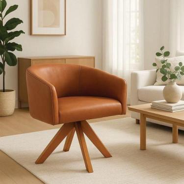 Imagem de Poltrona Sala Base Giratória Madeira Arielle Sintético Pu Whisky D03 -