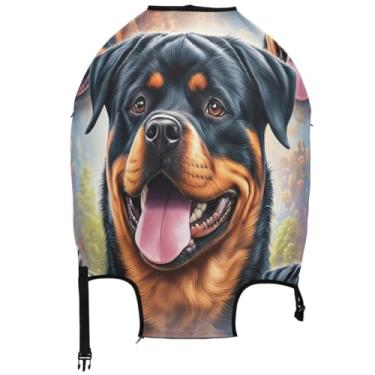 Imagem de Joisal Capa de bagagem para viagem, protetor de viagem, floral, acessórios de viagem para mulheres Happy Rottweiler, Happy Rottweiler, XL, Fits 29-32 Inch Case, Capa de mala