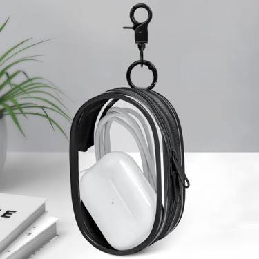 Imagem de Bolsa de armazenamento para organizar cabos de dados, fone de ouvido, carregadores, chaves, troco, bolsa de armazenamento transparente portátil com chaveiro, caixa de armazenamento multifuncional