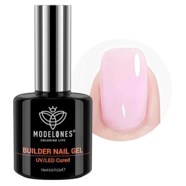Imagem de Modelones Builder Gel para unhas, construtor rosa bebê 8 em 1, esmalte em gel com base de borracha rosa pastel, endurecedor de base de cor curada por lâmpada LED, fortalecedor de construção Apex, extensão para salão de beleza DIY para meninas e casa