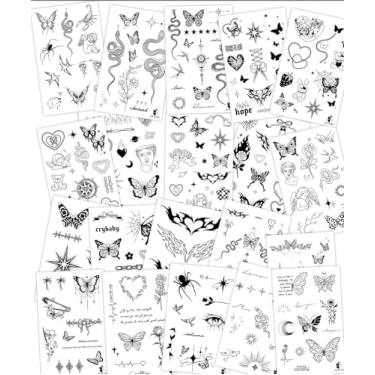 Imagem de 20 peças de tatuagens minimalistas semipermanentes de suco de ervas, estampa de borboleta, coração, anjo, clavícula, braço, ombro, pescoço, perna, cintura, costas, corpo, impermeável, adesivo de