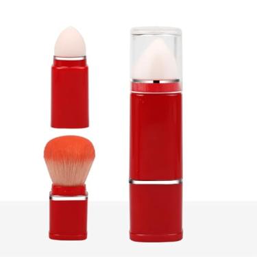 Imagem de Conjunto de pincéis de maquiagem retráteis portáteis 2 em 1 esponja de beleza para viagem tudo em um pincéis de maquiagem (vermelho)