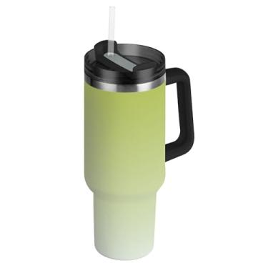 Imagem de Joisal Copo com alça copos de aço inoxidável de 850 g com tampas e canudo garrafas de água com isolamento térmico, caneca de café quente para carros verde limão gradiente