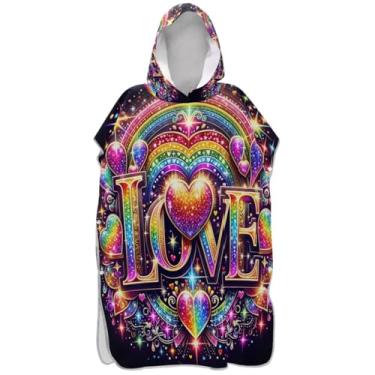 Imagem de Joisal Poncho de surfe moderno com estampa de amor para adulto roupão de banho com capuz toalha de banho absorvente masculino feminino poncho com capuz
