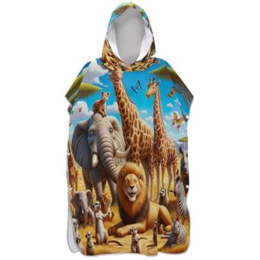 Imagem de Joisal Roupão de mudança de tigre de girafa africano para adultos, poncho de surfe, plus size, feminino, com capuz, toalha floral