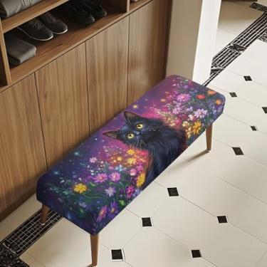 Imagem de BYOXPUVI Capa de banco com estampa de margaridas de gato 35 x 106 cm de comprimento, lavável na máquina, protetor de almofada de assento antiderrapante para cadeira de jantar