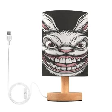 Imagem de Joisal Luminária noturna Evil Bunny Head, luminária de mesa de canto com porta USB, luminárias de quarto, móveis de quarto