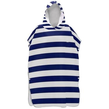 Imagem de Joisal Roupão reutilizável para adultos poncho de surfe praia moletom toalha floral azul branco listrado unissex adulto poncho com capuz