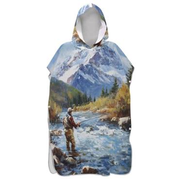 Imagem de TSENQUE Poncho de surf vintage arte montanha para adulto trocador plus size unissex adulto poncho com capuz toalhas de banho de praia com capuz