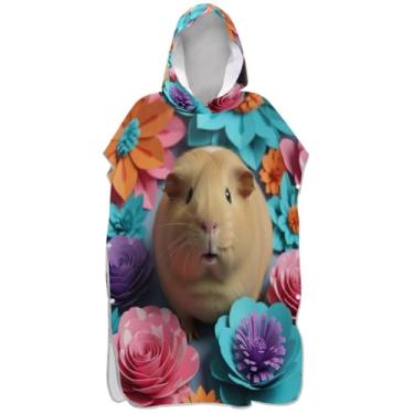 Imagem de Joisal Roupão para adultos poncho de surfe toalha de banho com capuz plus size bonito porquinho-da-índia feminino ponchos com capuz