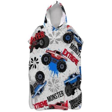Imagem de Joisal Cool Monster Trucks Surf Poncho Trocando Roupão Adulto Com Capuz Toalha de Natação Bonito Secagem Rápida Ponchos Femininos com Capuz