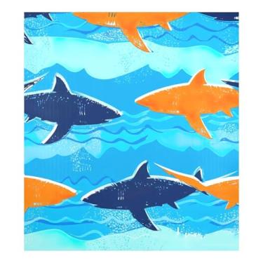 Imagem de Sharks Capa de porta frontal para máquina de lavar louça azul laranja para decoração de eletrodomésticos 58 cm L x 66 cm A