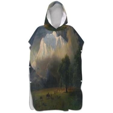 Imagem de Joisal Poncho de surfe trocador roupão adulto praia moletom toalha natação plus size paisagem arte cenário homens mulheres poncho com capuz