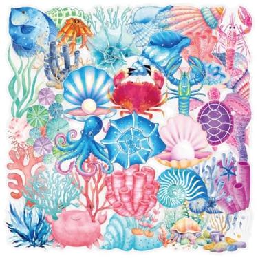 Imagem de Kit de adesivos de scrapbook oceano, 50 peças, animais marinhos, animais marinhos, transparentes, à prova d'água, conjunto de adesivos para lixo, diário, garrafas de água, telefone, laptop, decalques