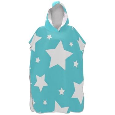 Imagem de Joisal Poncho de surf para adultos trocador de roupa de praia com capuz toalha floral absorvente unissex adulto poncho com capuz branco estrelas azuis
