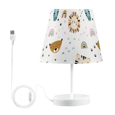 Imagem de Joisal Lâmpadas modernas de animais fofos da Rainbow Africa para mesa de cabeceira com abajur de linho pequena para balcão de cozinha, luminária de mesa regulável