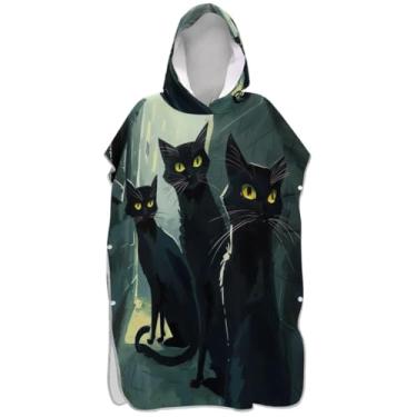 Imagem de Joisal Poncho de surfe para adultos trocador de roupão de praia com capuz toalha floral vestível gatos pretos fixes ponchos adultos para mulheres