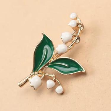 Imagem de Broche elegante de lírio do vale esmaltado, requintado broche floral luxuoso para elevar vestidos, suéteres, ternos e trajes formais - perfeito para casamentos, bailes de formatura e ocasiões