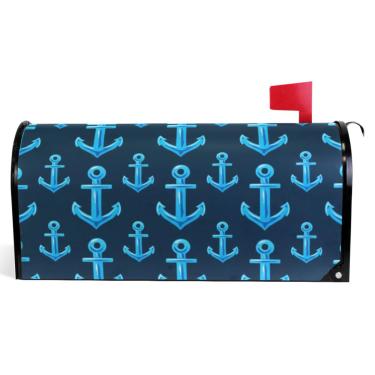 Imagem de TSENQUE Capas decorativas para caixa de correio âncoras náuticas magnéticas azul escuro outono caixa de correio envoltório vinil feriado à prova de intempéries decoração caixa de correio tamanho