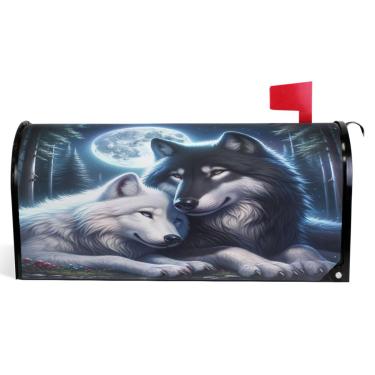 Imagem de TSENQUE Capas decorativas para caixa de correio magnética, envoltórios de caixa de correio, vinil, lobo, mate, à prova de intempéries, decoração de caixa de correio, tamanho padrão, 52,5 x 45,8 cm