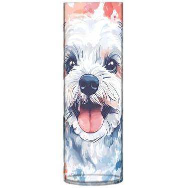 Imagem de Maltipoo Vaso cilíndrico com estampa de cachorrinho de cachorro, vaso de flores personalizado, vaso de flores alto personalizado, decoração de casa, sala de estar, 30 cm x 9,9 cm